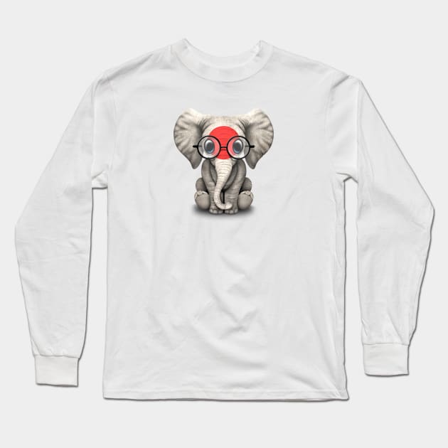 Baby Elephant with Glasses and Japanese Flag Long Sleeve T-Shirt by jeffbartels